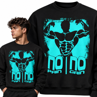 BLUZA NA SIŁOWNIĘ  NO PAIN NO GAIN 4 NIEBIESKI WZÓR